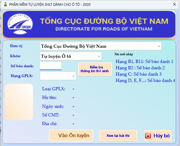 Phần mềm tự luyện thi lý thuyết